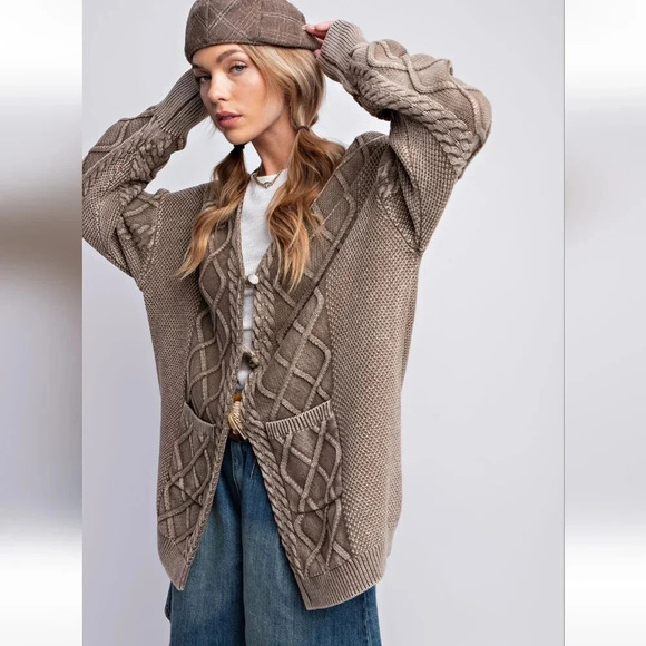 Easel Cable Knitted Sweater Cardigan Mocha New - Picture 4 of 5